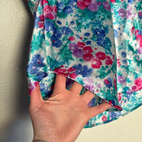 Cinema Etoile Vintage Satin Tank Top French Cut Blue Floral Lace Embroidered - Picture 9 of 11